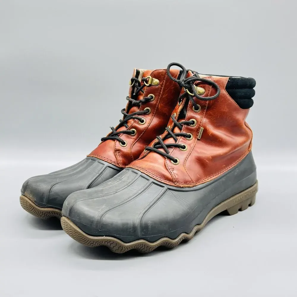 Sperry Boots Mens 11 Brown Leather Top Sider Duck Snow Ankle Lace Up Waterproof